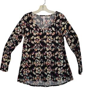 LulaRoe LYNNAE Black Floral Print Long Sleeve Hi-Low Hem Size SMALL